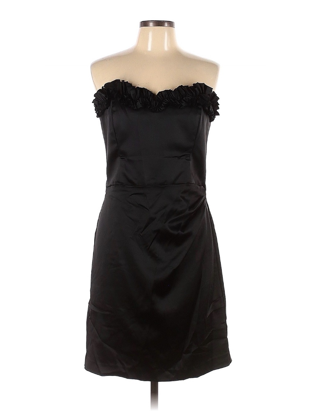 White House Black Market Black Strapless Ruffle-Trim Dress